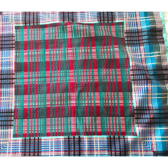 Vintage Morsly Scarf Tartan Plaid Square Geometric Italy 27" Blue Green - Picture 7 of 10